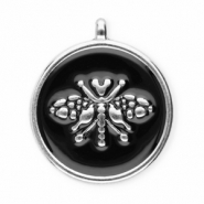 Colgantes Acero Inox redondos con abeja Plateado-negro