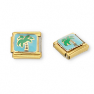 Acero Inox link-eslab&oacute;n para pulsera italiana con dijes Acero Inox palmera Dorado-azul claro-verde