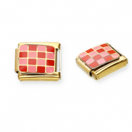 Acero Inox link-eslabón para pulsera italiana con dijes Acero Inox bloques Dorado-rosa-rojo