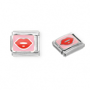 Acero Inox link-eslabón para pulsera italiana con dijes Acero Inox kiss Plateado-rosa-rojo