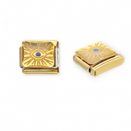 Acero Inox link-eslabón para pulsera italiana con dijes Acero Inox Ojo Providencia Dorado-amarillo-azul