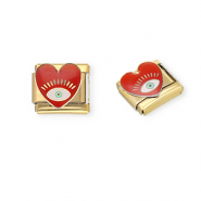 Acero Inox link-eslabón para pulsera italiana con dijes Acero Inox corazón con Ojo Providencia Dorado-rojo oscuro-blanco