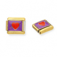Acero Inox link-eslabón para pulsera italiana con dijes Acero Inox corazón con flecha Dorado-púrpura-rojo