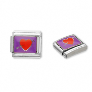 Acero Inox link-eslabón para pulsera italiana con dijes Acero Inox corazón con flecha Plateado-púrpura-rojo