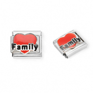 Acero Inox link-eslabón para pulsera italiana con dijes Acero Inox corazón "Family" Plateado-rojo-negro