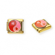 Acero Inox link-eslabón para pulsera italiana con dijes Acero Inox corazón Yin & Yang Dorado-rosa-rojo