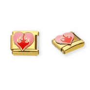 Acero Inox link-eslabón para pulsera italiana con dijes Acero Inox corazón Dorado-rosa-rojo