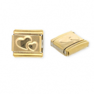 Acero Inox link-eslabón para pulsera italiana con dijes Acero Inox corazones Dorado
