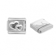 Acero Inox link-eslabón para pulsera italiana con dijes Acero Inox corazones Plateado