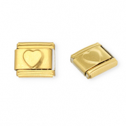 Acero Inox link-eslabón para pulsera italiana con dijes Acero Inox corazón Dorado