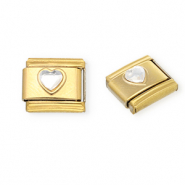 Acero Inox link-eslabón para pulsera italiana con dijes Acero Inox corazón con strass Dorado-cristal