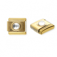 Acero Inox link-eslabón para pulsera italiana con dijes Acero Inox redondos con strass Dorado-cristal