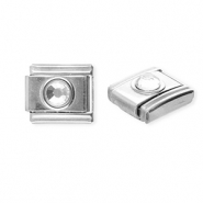 Acero Inox link-eslabón para pulsera italiana con dijes Acero Inox redondos con strass Plateado-cristal