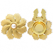 Cubrebotones Acero Inox flor on imitaci&oacute;n de perla Dorado-blanco