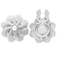 Cubrebotones Acero Inox flor on imitaci&oacute;n de perla Plateado-blanco