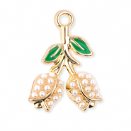 Colgantes metálicos tulipanes con perlas Dorado-verde-blanco