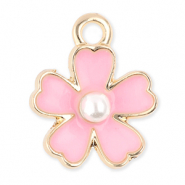 Colgantes metálicos flor con perla Dorado-rosa claro-blanco