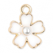 Colgantes metálicos flor con perla Dorado-blanco