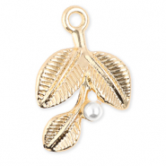 Colgantes metálicos hojas con perla Dorado-blanco
