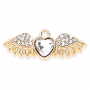 Colgantes metálicos corazón con ala con strass Dorado-transparente