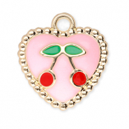Colgantes metálicos corazón on cerezas Dorado-rosa claro-rojo-verde
