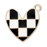 Colgantes metálicos corazón con cubitos Dorado-negro-blanco