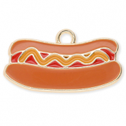 Colgantes metálicos hot dog Dorado-marrón-rojo-marrón mostaza