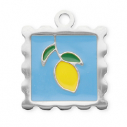Colgantes Acero Inox cuadrado con lim&oacute;n Plateado-azul-amarillo-verde oscuro