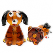 Abalorios de vidrio a mano perro Marrón transparente-negro-blanco-rojo