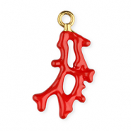 Colgantes Acero Inox esmalte coral Dorado-rojo