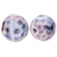 Abalorios de cer&aacute;mica 15mm con puntos P&uacute;rpura-azul