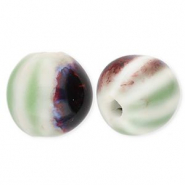 Abalorios de cer&aacute;mica 11mm con rayas Verde claro-blancuzco-marr&oacute;n-azul
