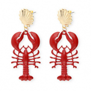 Pendientes trendy en esmalte concha & langosta con perno de acero inox Dorado-rojo oscuro