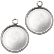 Colgantes de acero inox /con engaste para cabuch&oacute;n 12mm plateado