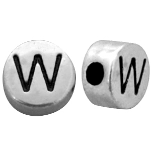 Abalorios letras met&aacute;licos W plata vieja