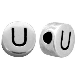 Abalorios letras met&aacute;licos U plata vieja