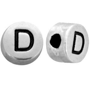 Abalorios letras met&aacute;licos D plata vieja