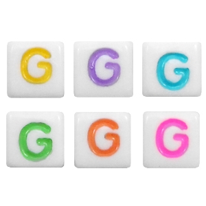 Abalorios alfabeto acr&iacute;lico letra G multicolor-blanco