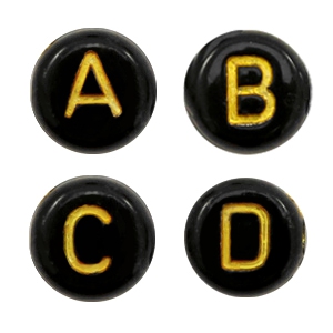Abalorios letras acr&iacute;lico mix negro-dorado