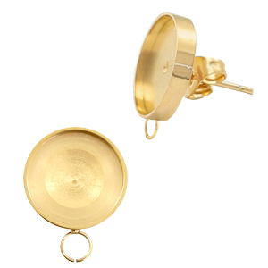 Pendientes base Polaris acero inox (con anilla horizontal) y engaste para cabuch&oacute;n 7mm/Swarovski SS34 Dorado