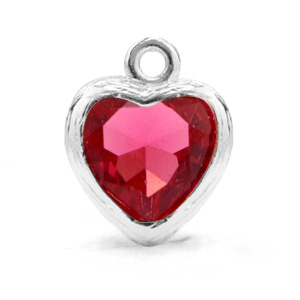 Colgantes de cristal coraz&oacute;n Rosa indian-plateado