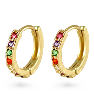 Pendientes criollas zirconia arco&iacute;ris Oro