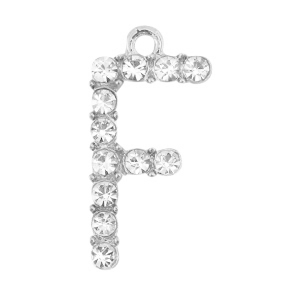 Colgantes met&aacute;licos Basic Quality strass letra F Plata vieja