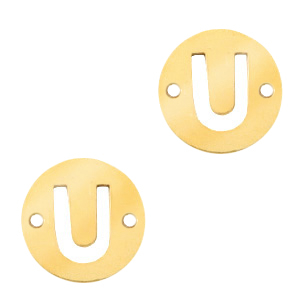 Colgantes acero inox entrepieza redondo 10mm moneda letra  U Dorado