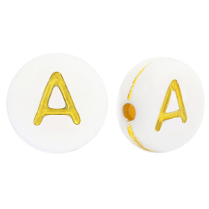 Abalorios letras acr&iacute;licas A Blanco-dorado