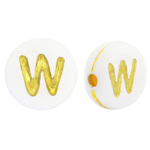 Abalorios letras acr&iacute;licas W Blanco-dorado