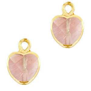 Colgantes de piedra natural coraz&oacute;n Rosa blossom-dorado