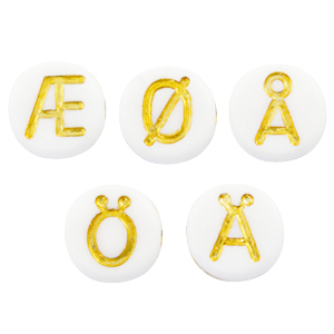 Abalorios letras acr&iacute;licas mix marcas diacriticas Blanco-dorado