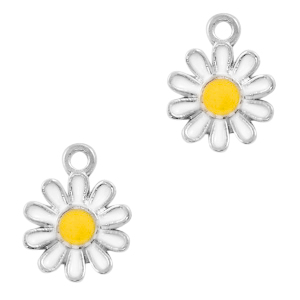 Colgantes met&aacute;licos Basic Quality flor Plateado-blanco
