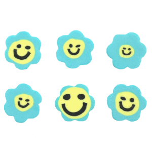 Abalorios pol&iacute;mero flor smiley Azul